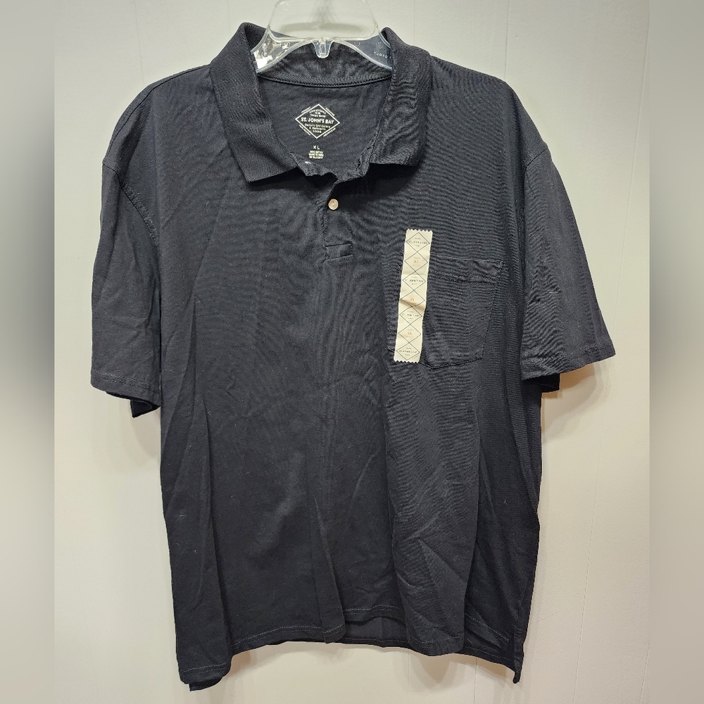 NWT St John's Bay Polo XL Black Golf‎ Casual Short Sleeve B579